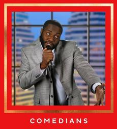 Comedian at a party with a link to comedy acts available to hire on Entertainers Worldwide