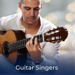 Man playing a guitar with link to see available Guitar Singers to hire