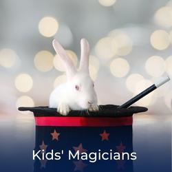 Rabbit in magician's hat with link to find Magicians to hire to entertain children