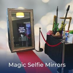 Magic Mirror set up at a wedding receptions with link to find Magic Selfie Mirrors to hire