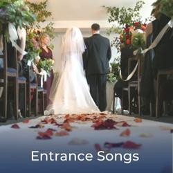 Bride walking down the aisle in a church, link to a Playlist of Wedding Entrance Songs