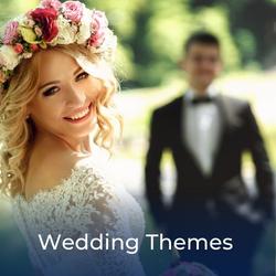 Couple wearing themed outfits with link to article that offers ideas for Wedding Themes