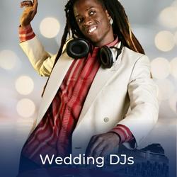 DJ in action playing music at a wedding with link to local DJs for hire with wedding experience