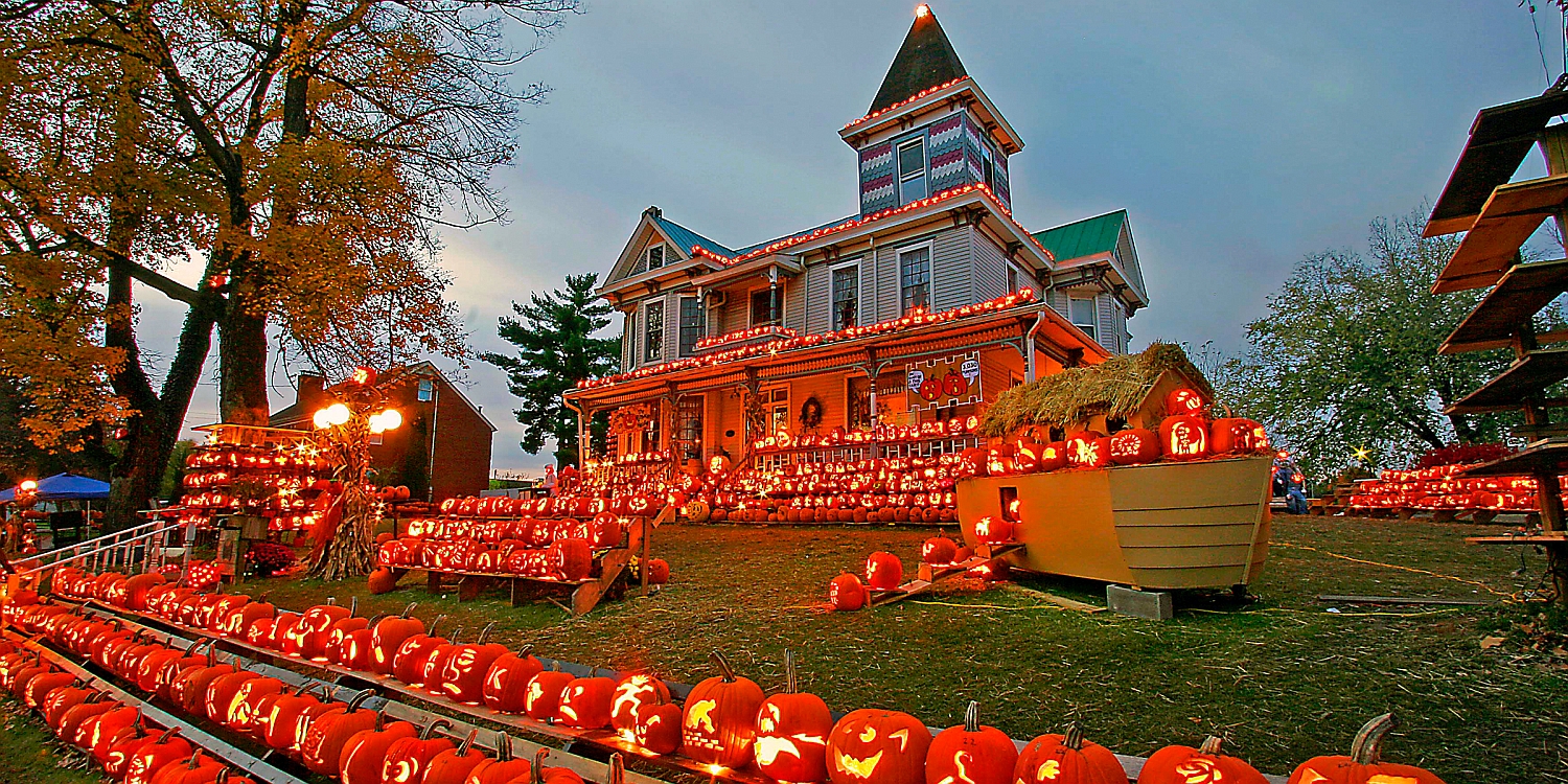 Carved Pumpkins outside the Pumpkin House, West Virginia